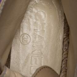 Pre Owned Chanel Beige Leather And Black Canvas Cap Toe High Top Espadrille Flats Size 36