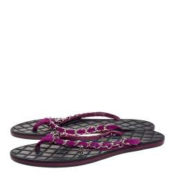 Pre Owned Chanel Purple Suede Chain Link Thong Sandals Size 40.5