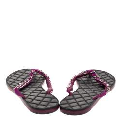 Pre Owned Chanel Purple Suede Chain Link Thong Sandals Size 40.5