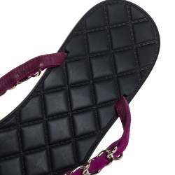 Pre Owned Chanel Purple Suede Chain Link Thong Sandals Size 40.5