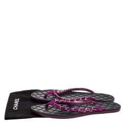 Pre Owned Chanel Purple Suede Chain Link Thong Sandals Size 40.5