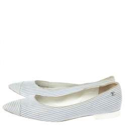 Chanel White/Light Blue Striped Leather Pointed Ballet Flats Size 39.5