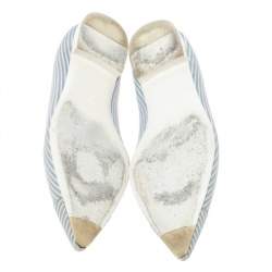 Chanel White/Light Blue Striped Leather Pointed Ballet Flats Size 39.5