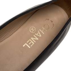 Pre Owned Chanel Black Leather CC Bow Ballet Flats Size 38.5