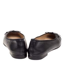 Pre Owned Chanel Black Leather CC Bow Ballet Flats Size 38.5