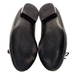 Pre Owned Chanel Black Leather CC Bow Ballet Flats Size 38.5