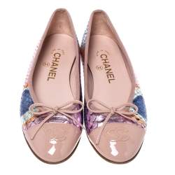 مملوكة مسبقًا Chanel Metallic Multicolor Python CC Bow Cap Toe Ballet Flats Size 36