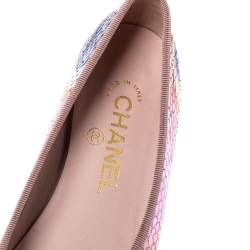 مملوكة مسبقًا Chanel Metallic Multicolor Python CC Bow Cap Toe Ballet Flats Size 36
