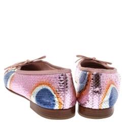 مملوكة مسبقًا Chanel Metallic Multicolor Python CC Bow Cap Toe Ballet Flats Size 36