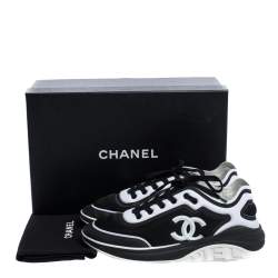 Pre Owned Chanel Black/White Fabric CC Lace Up Sneakers Size 40.5