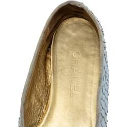 Chanel Silver Python Leather CC Bow Ballet Flats Size 38.5