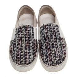 Chanel White Suede and Tweed Slip On Sneakers Size 37