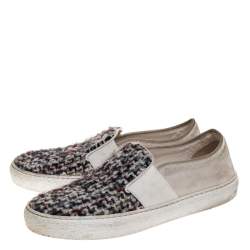 Chanel White Suede and Tweed Slip On Sneakers Size 37