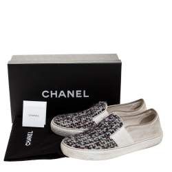 Chanel White Suede and Tweed Slip On Sneakers Size 37