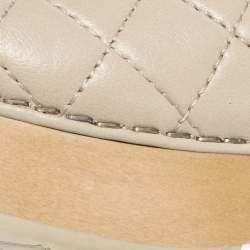 Chanel Beige Quilted Leather CC Wooden Platform Clogs Size 38