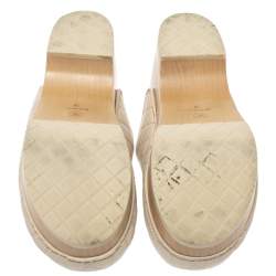 Chanel Beige Quilted Leather CC Wooden Platform Clogs Size 38