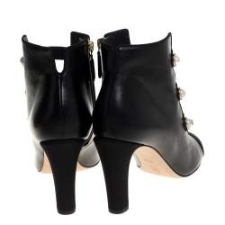 Chanel Black Leather Faux Pearl CC Fabric Cap Toe Booties Size 38.5