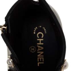 Chanel Black Leather Faux Pearl CC Fabric Cap Toe Booties Size 38.5