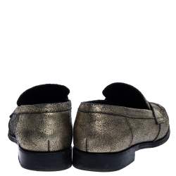 Pre Owned Chanel Metallic Gold Leather CC Slip On Loafers Size 38