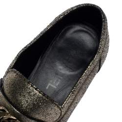 Pre Owned Chanel Metallic Gold Leather CC Slip On Loafers Size 38