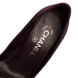 Pre Owned Chanel Burgundy Satin CC Cap Toe Pumps Size 35.5