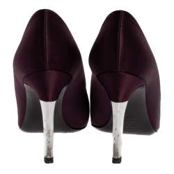 Pre Owned Chanel Burgundy Satin CC Cap Toe Pumps Size 35.5