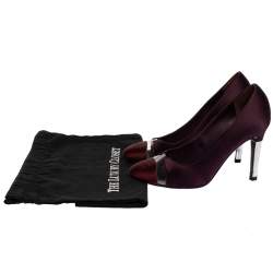 Pre Owned Chanel Burgundy Satin CC Cap Toe Pumps Size 35.5