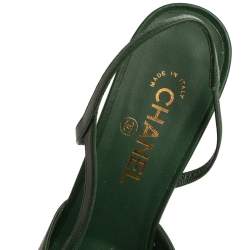 Pre Owned Chanel Green Leather And Black Canvas Cap Toe CC Slingback Sandals Size 41.5