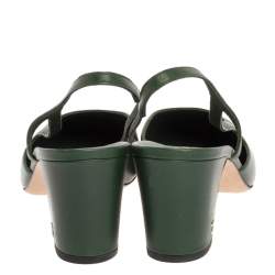 Pre Owned Chanel Green Leather And Black Canvas Cap Toe CC Slingback Sandals Size 41.5