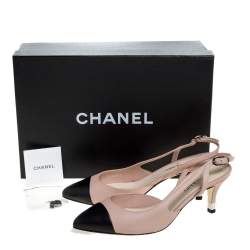 Pre Owned Chanel Pink/Black Leather Cap Toe Slingback Sandals Size 36