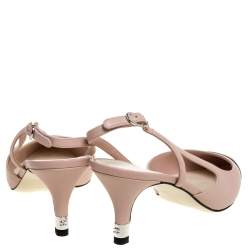 Pre Owned Chanel Pink/Black Leather Cap Toe Slingback Sandals Size 36