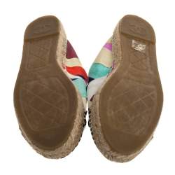 Pre Owned Chanel Multicolor Print Crepe Cuba Cruise CC Patent Cap Toe Espadrille Flats Size 42