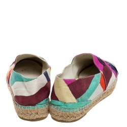 Pre Owned Chanel Multicolor Print Crepe Cuba Cruise CC Patent Cap Toe Espadrille Flats Size 42