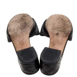 Chanel Black Quilted Leather Block Heel CC Slides Size 37.5