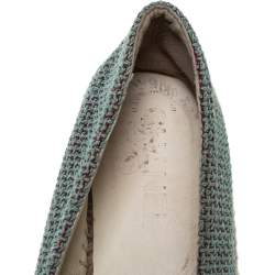 Pre Owned Chanel Green/Beige Canvas Sequin CC Espadrille Flats Size 39