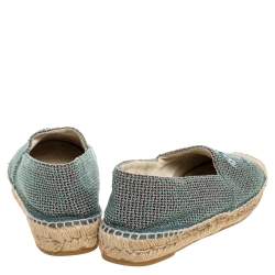 Pre Owned Chanel Green/Beige Canvas Sequin CC Espadrille Flats Size 39