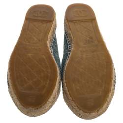 Pre Owned Chanel Green/Beige Canvas Sequin CC Espadrille Flats Size 39