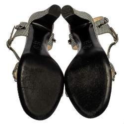 Chanel Black/White Checkered Leather Chain Link Ankle Strap Sandals Size 38.5