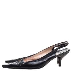 Pre Owned Chanel Black Leather Brogue Detail Slingback Sandals Size 38.5