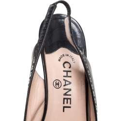 Pre Owned Chanel Black Leather Brogue Detail Slingback Sandals Size 38.5