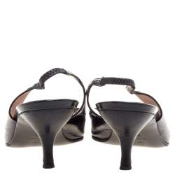 Pre Owned Chanel Black Leather Brogue Detail Slingback Sandals Size 38.5