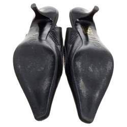 Pre Owned Chanel Black Leather Brogue Detail Slingback Sandals Size 38.5