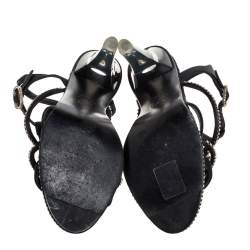 Pre Owned صندل شانيل سير سي سي لوسيت مزخرف كريستال ساتان أسود مقاس 38