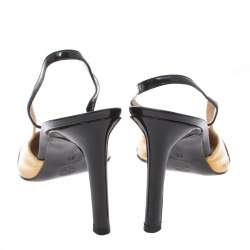 مملوكة مسبقًا Chanel Beige/Black Patent Leather Cap Toe Slingback Sandals Size 38