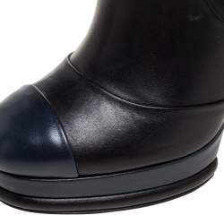 Chanel Black/Navy Blue Leather CC Knee Cap Toe Length Boots Size 35.5