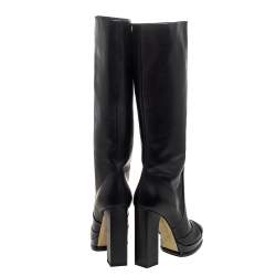 Chanel Black/Navy Blue Leather CC Knee Cap Toe Length Boots Size 35.5