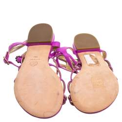 Chanel Purple Leather Embellished Toe Ring Gladiator Flat Sandals Size 38