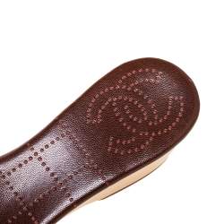 Pre Owned Chanel Brown Patent Leather CC Buckle Detail Wooden Clog Slides Size 40