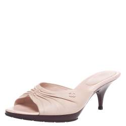مملوكة مسبقًا Chanel Pink Ruched Leather Open Toe Mule Sandals Size 41