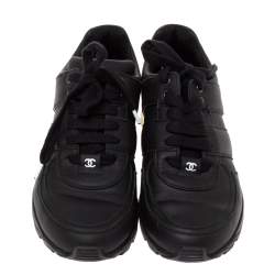 Pre Owned Chanel Black Leather CC Low Top Sneakers Size 39